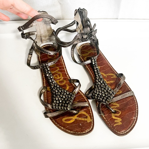 Sam Edelman Grey Metallis Gradiator Ginger Beaded Sandals - Picture 3 of 6